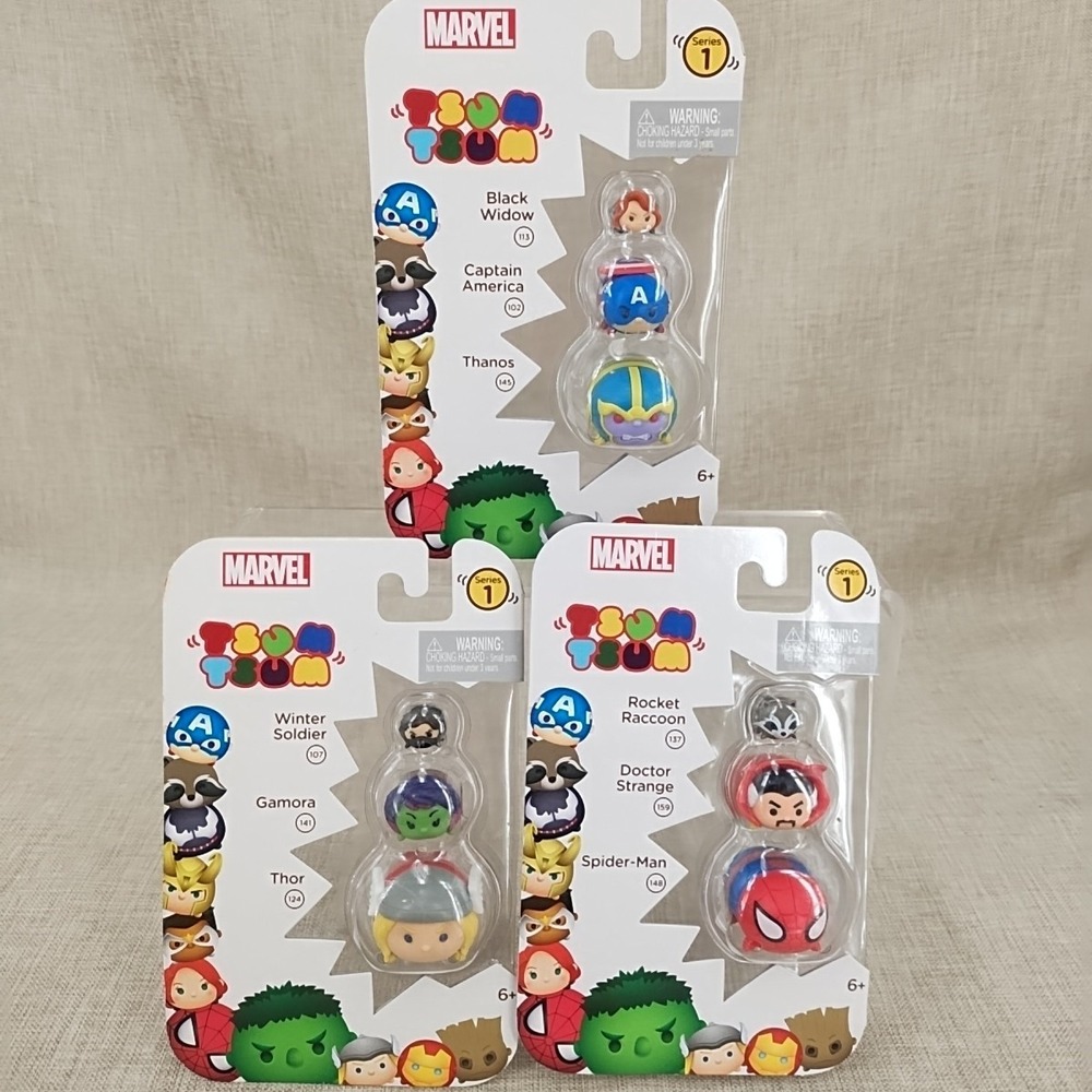 New Disney Marvel Tsum Tsum 3 Pack Series 1 Lot of 3 Captain America Gamora NOS